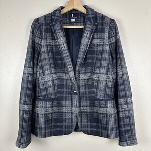 Tommy Hilfiger Women's 6 Plaid Elbow Pad Blazer Office Business Formal Blue Gray